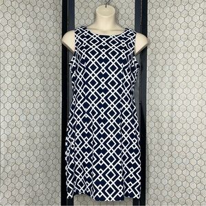 Connected Apparel Navy Blue & White Geometric Print Sleeveless Dress
